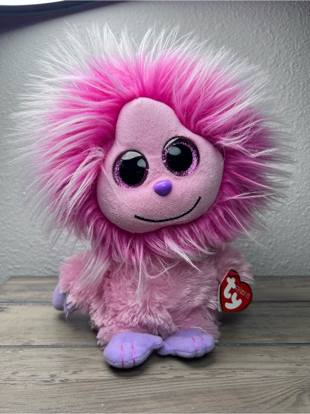 Ty Frizzys KINK The Pink Monster 9" Plush‎ Stuffed Animal Toy 2015 Glitter Eyes